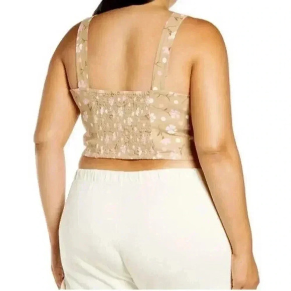 BP BUTTON FRONT LINEN BLEND TANK IN BEIGE- PINK SOPHIE FLORAL NWT - Picture 2 of 7